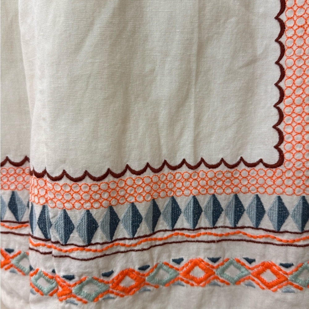 Anthropologie Embroidered Wide Leg Pants Boho Linen White Orange Size 2 - Picture 5 of 9